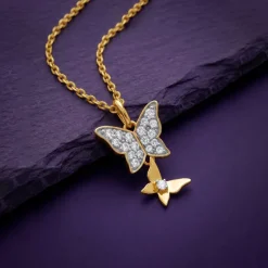 Gold Sparkling Butterfly Lab Grown Diamond Pendant