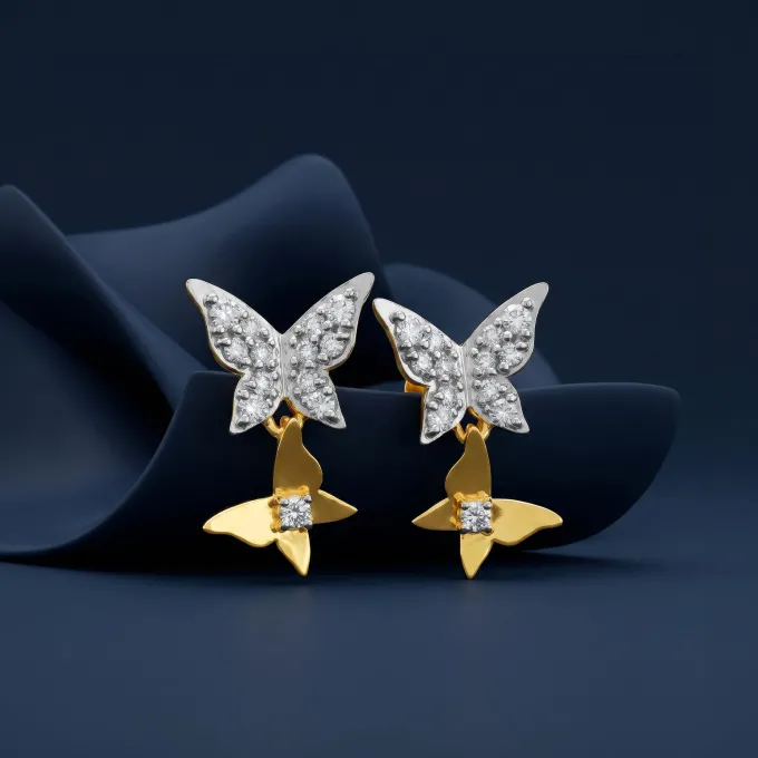 Gold Sparkling Butterfly Lab Grown Diamond Earrings