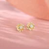 Gold Sparkling Dahlia Diamond Earrings