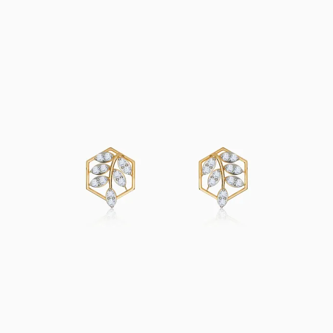 Gold Spring Leaf Lab Grown Diamond Studs