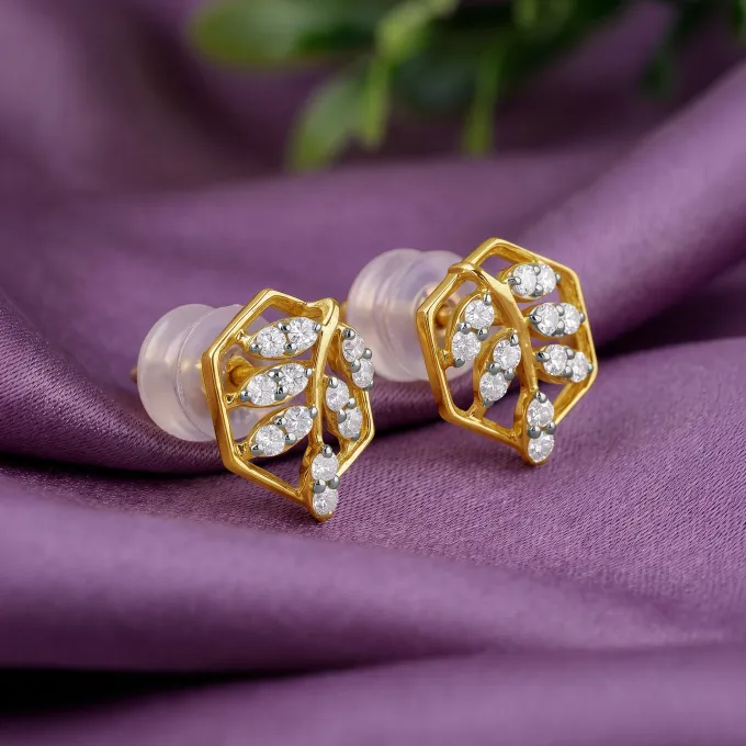 Gold Spring Leaf Lab Grown Diamond Studs