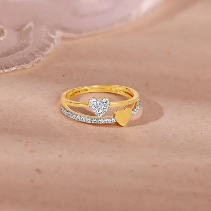Gold Twin Hearts Lab Grown Diamond Ring