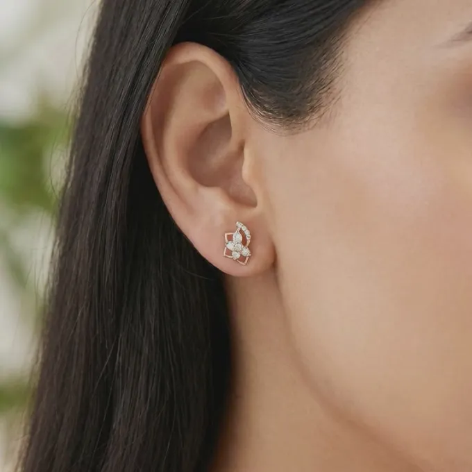 Gold Unfinished Floral Lab Grown Diamond Studs