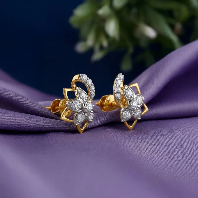 Gold Unfinished Floral Lab Grown Diamond Studs