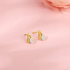 Gold V-Edge Lab Grown Diamond Earrings