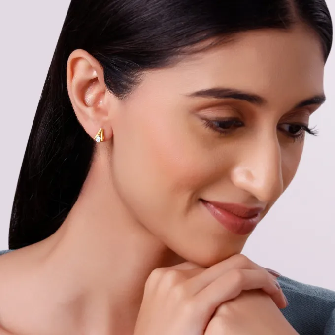 Gold V-Edge Lab Grown Diamond Earrings