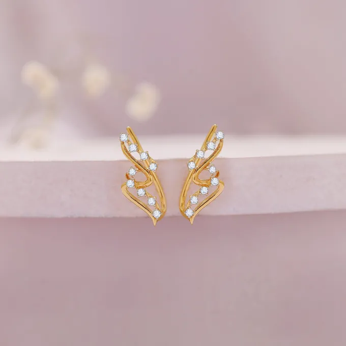 Gold Wavy Throne Lab Grown Diamond Earrings