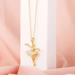 Golden Ballerina Pendant with Link Chain