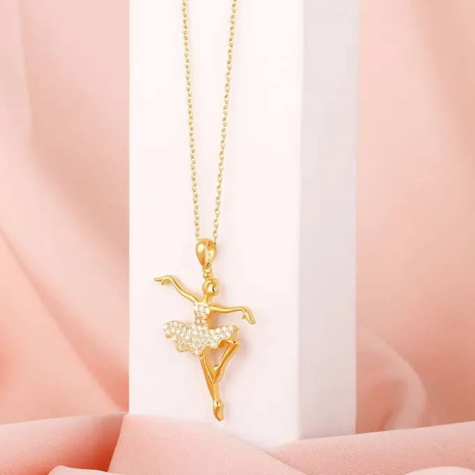 Golden Ballerina Pendant with Link Chain