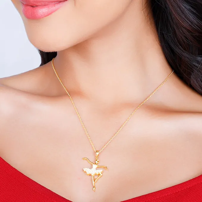 Golden Ballerina Pendant with Link Chain