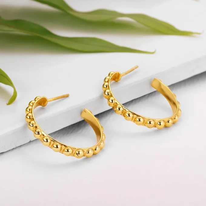 Golden Beaded Hoop Earrings