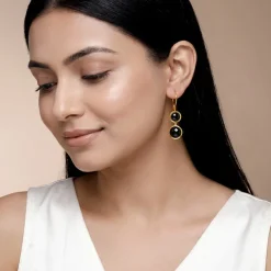 Golden Black Chalcedony Dangler Earrings