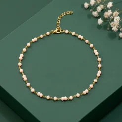 Golden Blush Quartz Bead Anklet