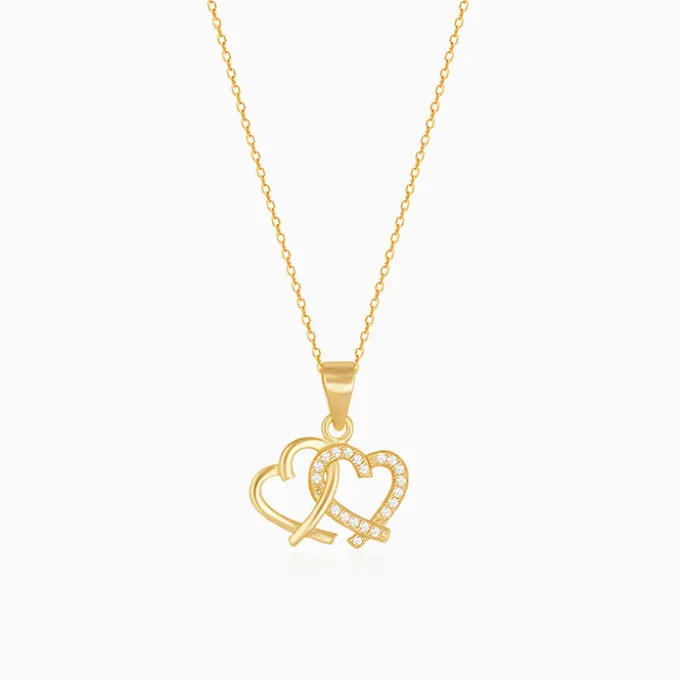 Golden Bonding Hearts Pendant With Link Chain