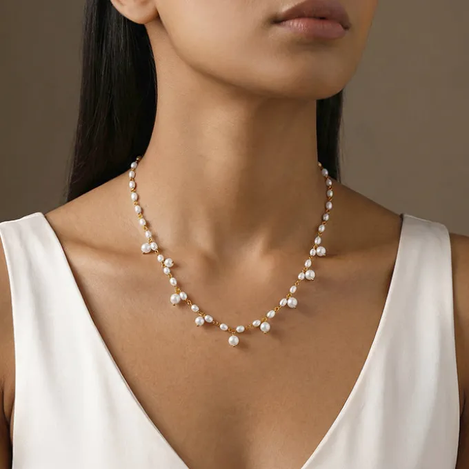 Golden Brie Pearl Necklace