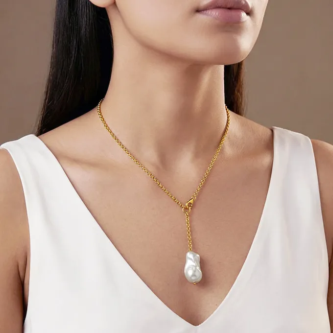 Golden Cameron Pearl Lariat Necklace