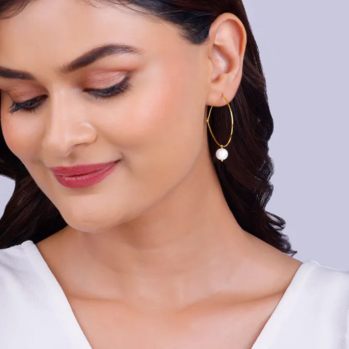 Golden Cape of Pearl Hoop Earrings