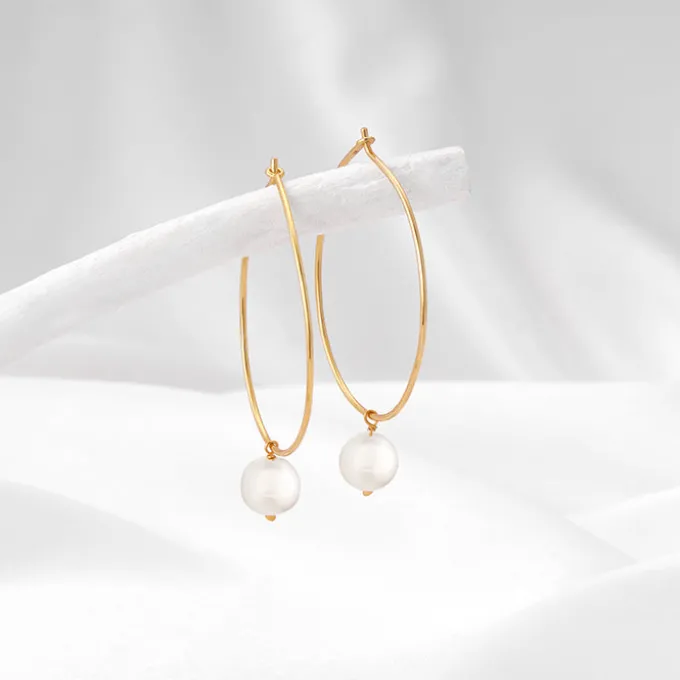 Golden Cape of Pearl Hoop Earrings