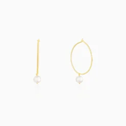 Golden Cape of Pearl Hoop Earrings
