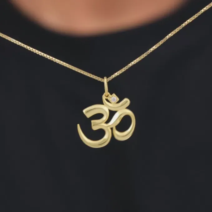 Golden Classic Om Pendant With Box Chain For Him