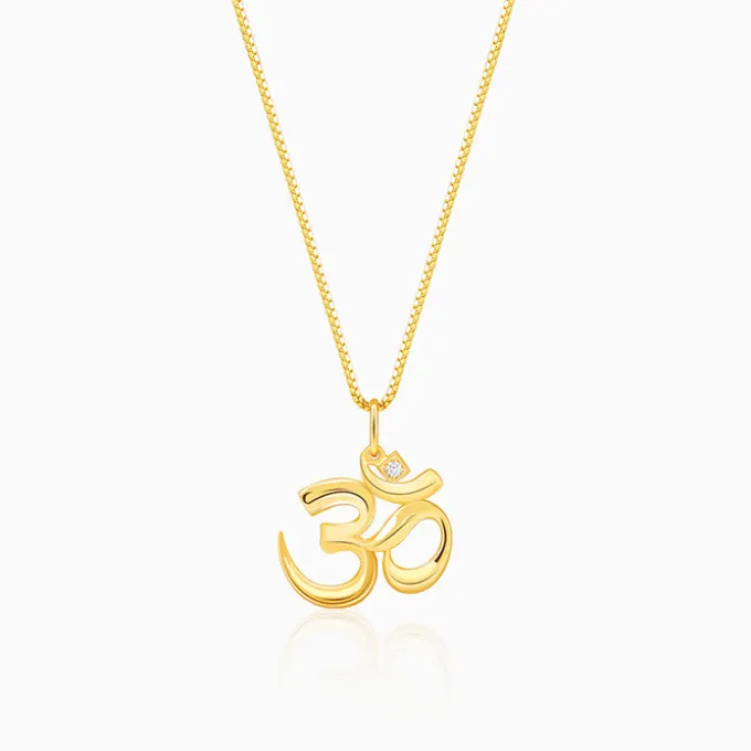 Golden Classic Om Pendant With Box Chain For Him