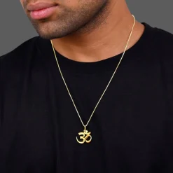 Golden Classic Om Pendant With Box Chain For Him