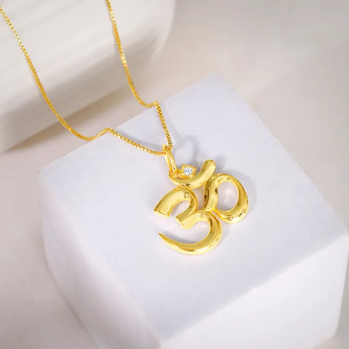 Golden Classic Om Pendant With Box Chain For Him