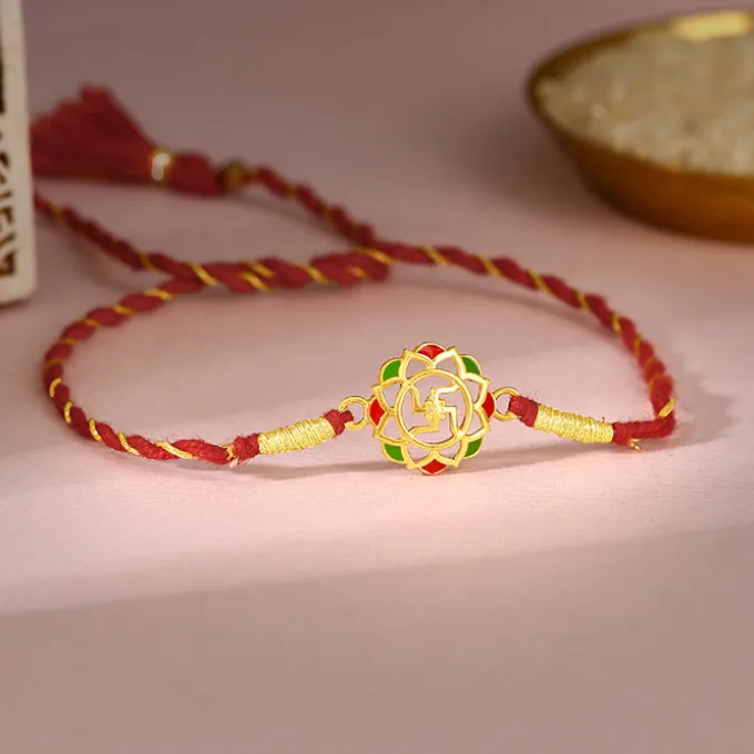 Golden Classic Swastik Rakhi