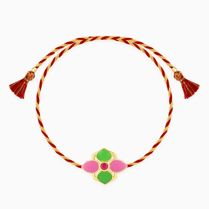 Golden Colourful Floral Rakhi