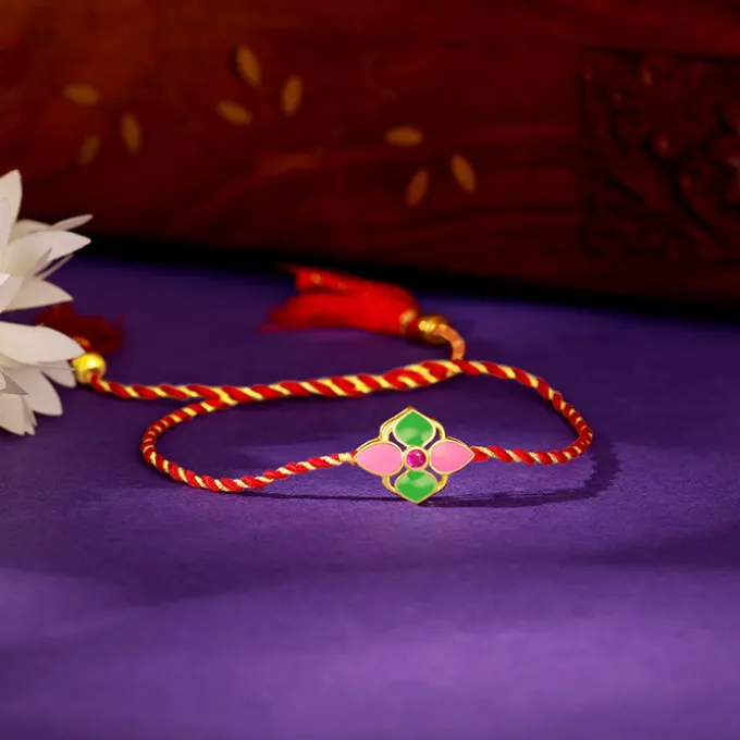 Golden Colourful Floral Rakhi