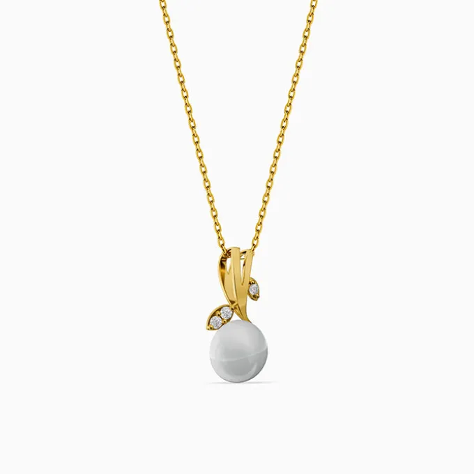 Golden Constance Flora Pearl Pendant with Link Chain