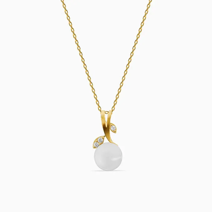 Golden Constance Flora Pearl Pendant with Link Chain