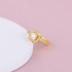 Golden Convex Zircon Ring