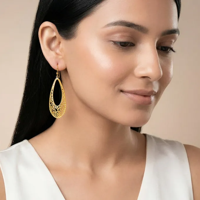 Golden Coral Filigree Earrings