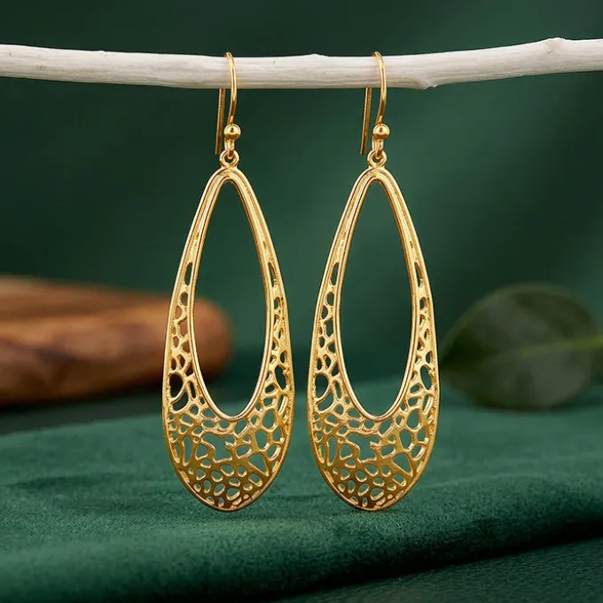 Golden Coral Filigree Earrings