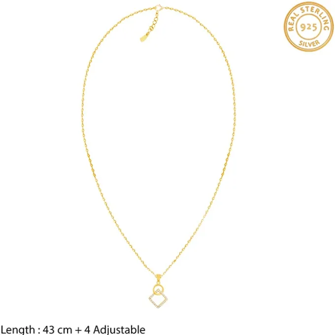 Golden Cubic Circle Pendant with Link Chain