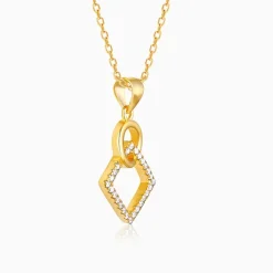 Golden Cubic Circle Pendant with Link Chain