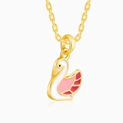 Golden Dainty Swan Kids Pendant with Link Chain