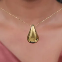 Golden Dome Drop Pendant With Link Chain