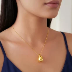 Golden Dome Drop Pendant With Link Chain