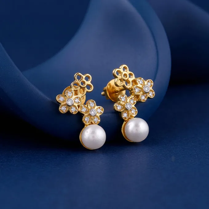 Golden Downey Pearl Earrings