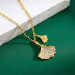 Golden Dual Gingko Leaf Necklace