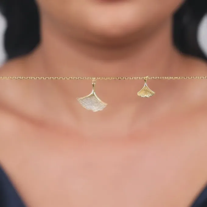 Golden Dual Gingko Leaf Necklace