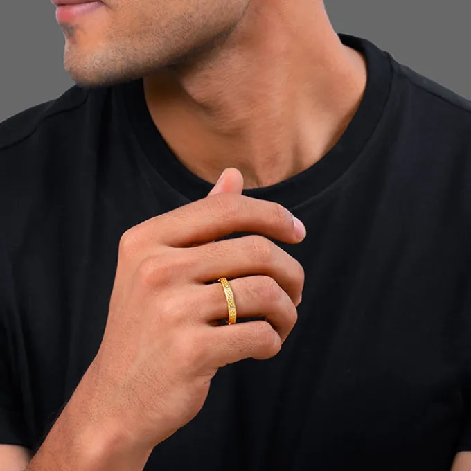 Golden Elegant Pattern Ring Band For Him