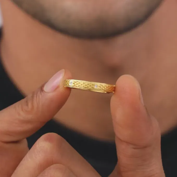 Golden Elegant Pattern Ring Band For Him