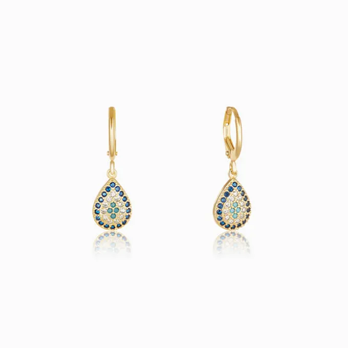 Golden Evil Eye Pear Earrings
