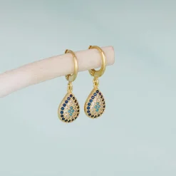 Golden Evil Eye Pear Earrings