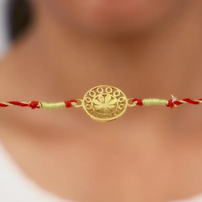 Golden Floral Circle Rakhi