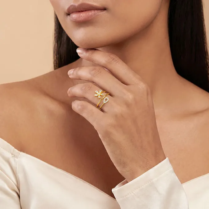 Golden Floral Pulse Ring (Size 13)