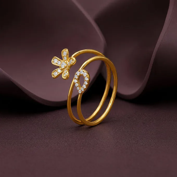 Golden Floral Pulse Ring (Size 13)